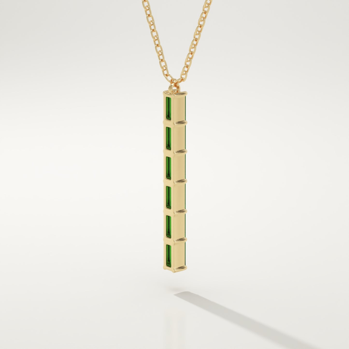 0.18 TCW Baguette Straight May-Emerald Birthstone Necklace