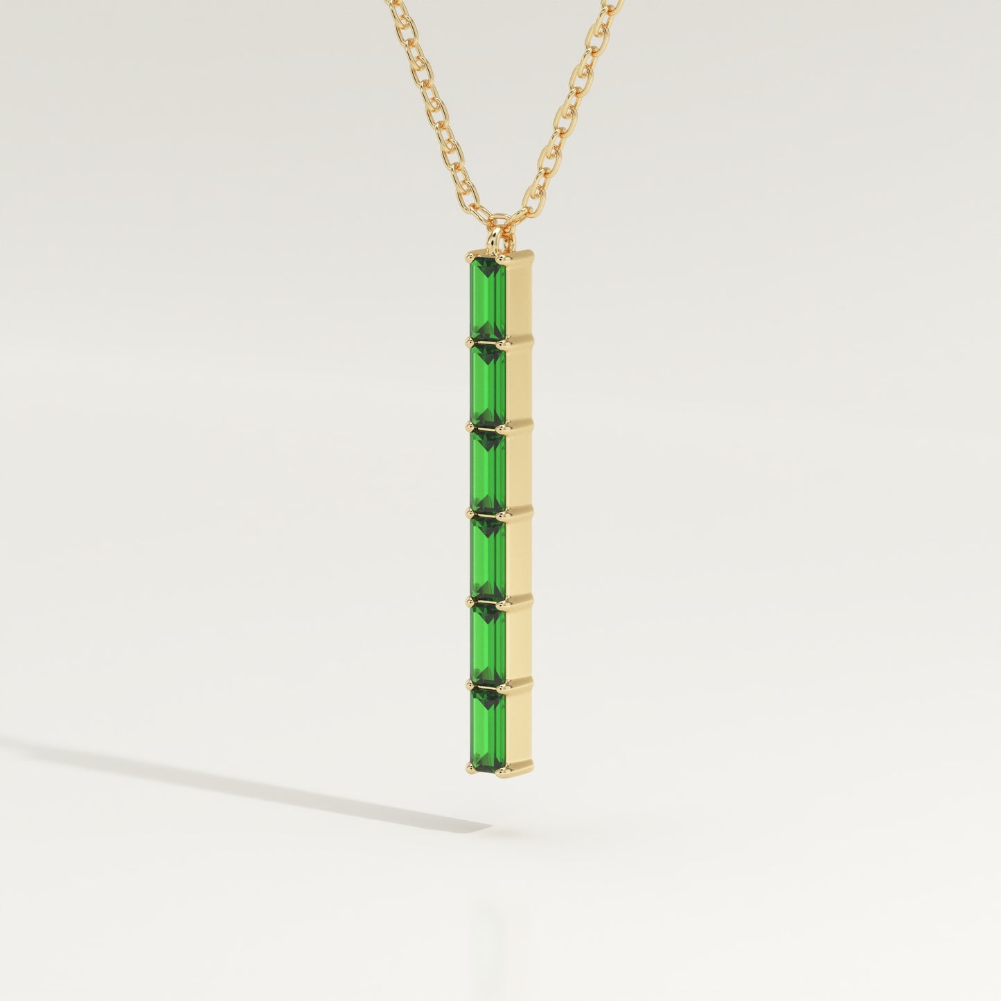 0.18 TCW Baguette Straight May-Emerald Birthstone Necklace