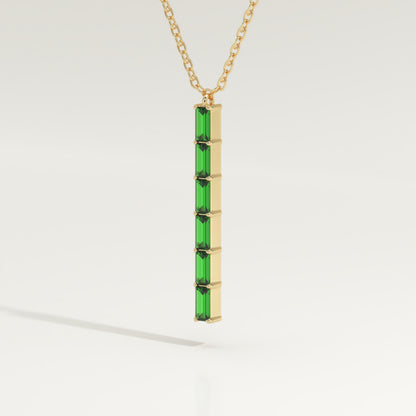 0.18 TCW Baguette Straight May-Emerald Birthstone Necklace