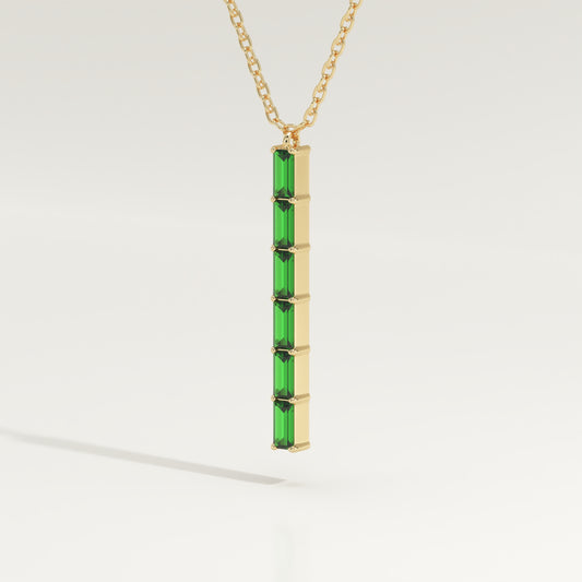 0.18 TCW Baguette Straight May-Emerald Birthstone Necklace