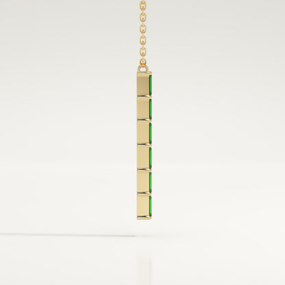 0.18 TCW Baguette Straight May-Emerald Birthstone Necklace