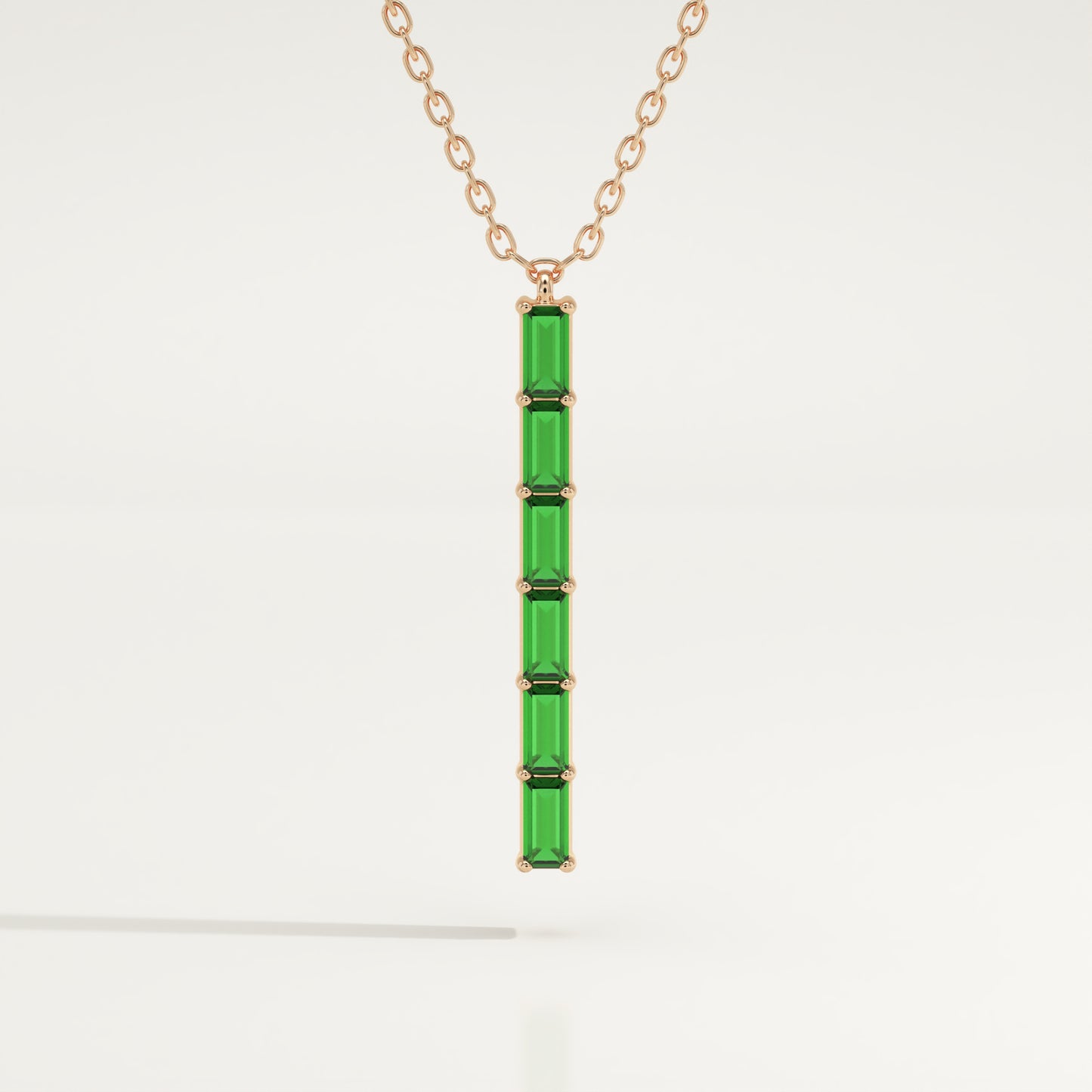 0.18 TCW Baguette Straight May-Emerald Birthstone Necklace
