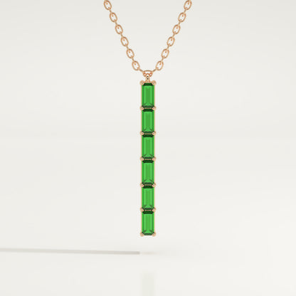 0.18 TCW Baguette Straight May-Emerald Birthstone Necklace