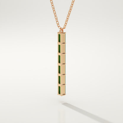 0.18 TCW Baguette Straight May-Emerald Birthstone Necklace
