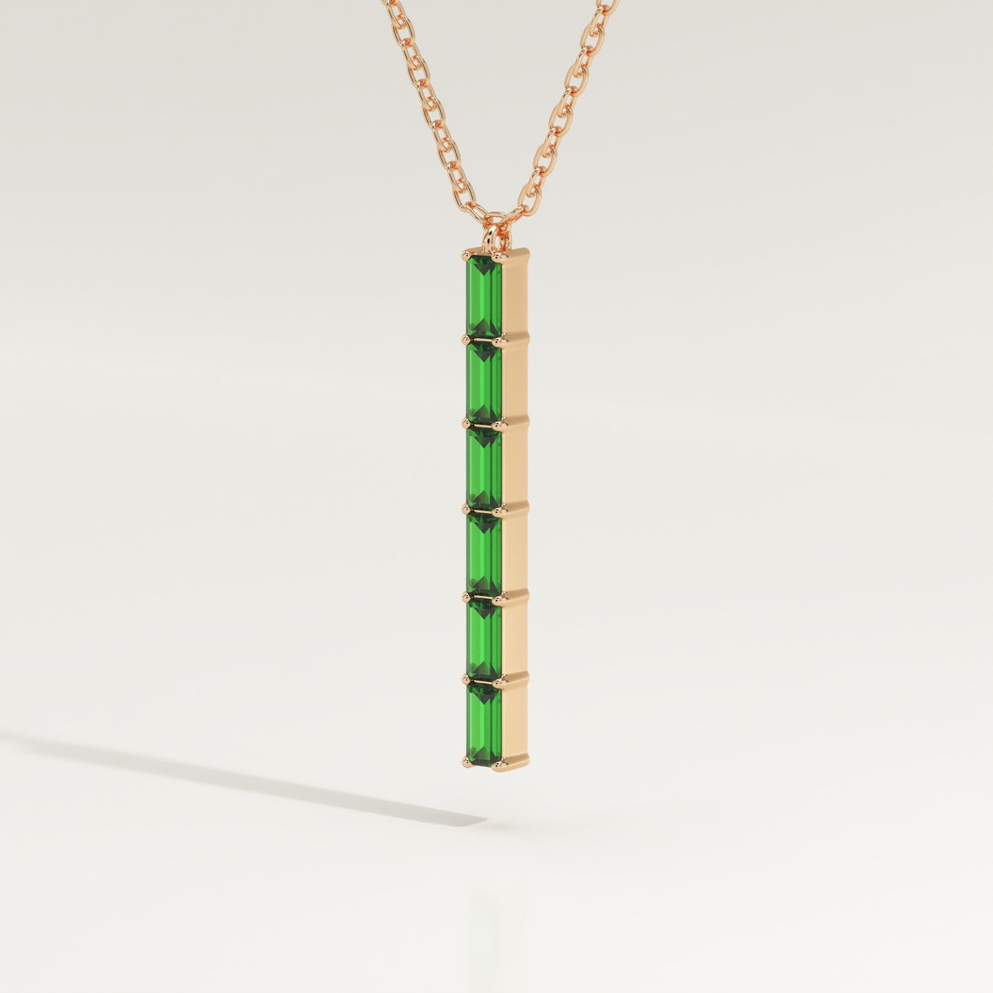 0.18 TCW Baguette Straight May-Emerald Birthstone Necklace