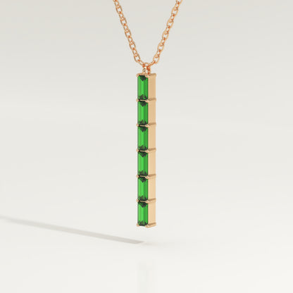 0.18 TCW Baguette Straight May-Emerald Birthstone Necklace