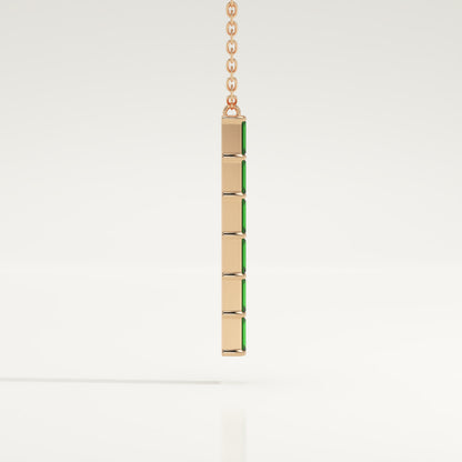0.18 TCW Baguette Straight May-Emerald Birthstone Necklace