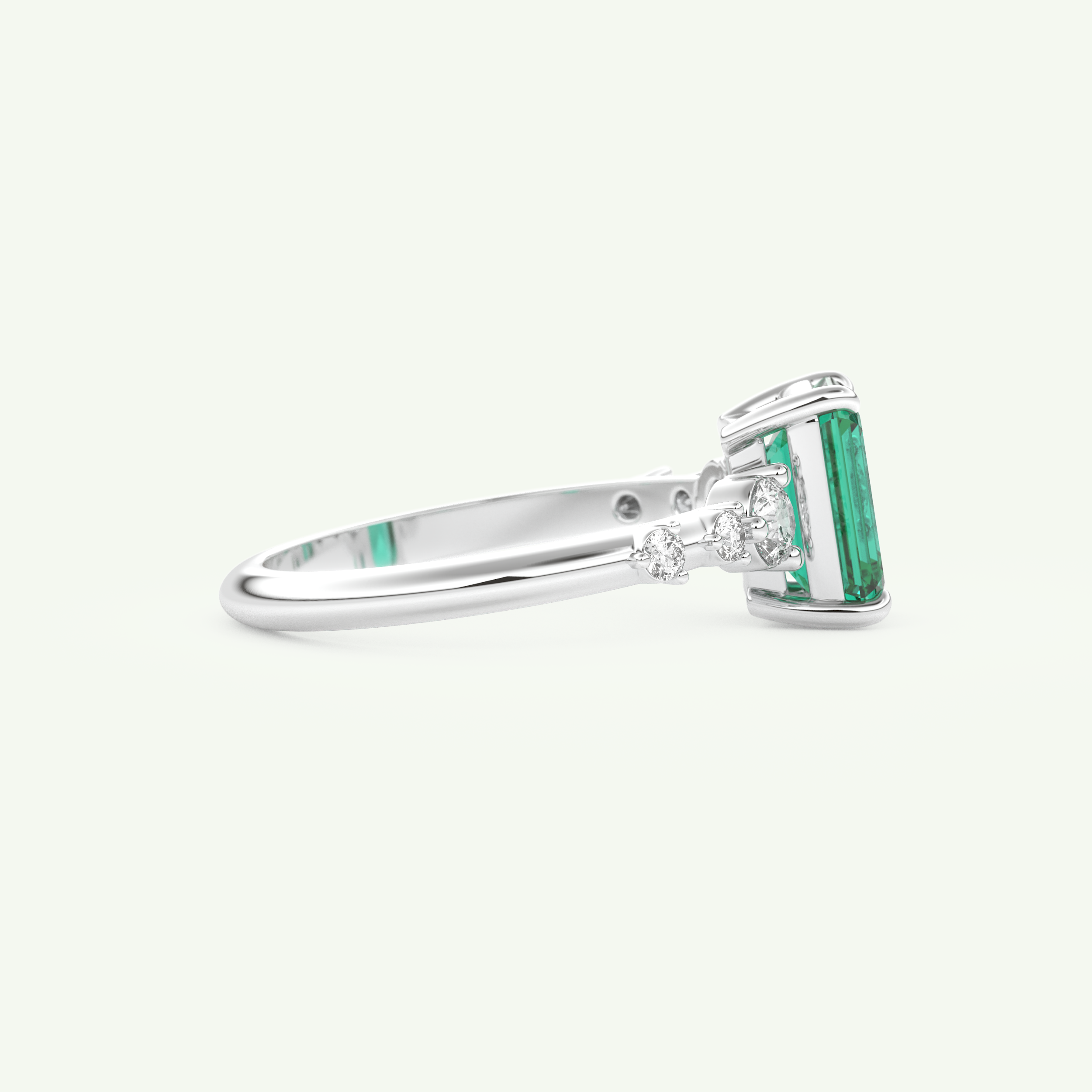 1.67 CT Emerald Cut Pave May-Emerald Birthstone Engagement Ring 14