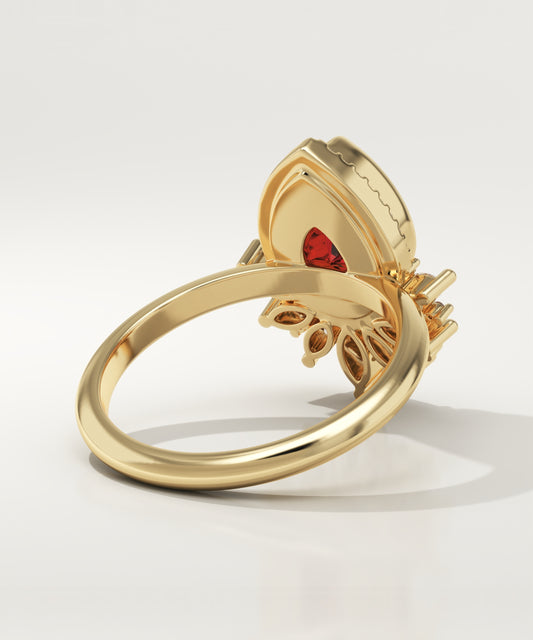 1.55 CT Pear Cut Cluster Lab-Grown Garnet Gemstone Engagement Ring