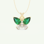 3.21 CT Round & Pear Butterfly Shaped May-Emerald Birthstone Necklace 1