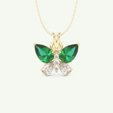 3.21 CT Round & Pear Butterfly Shaped May-Emerald Birthstone Necklace 1