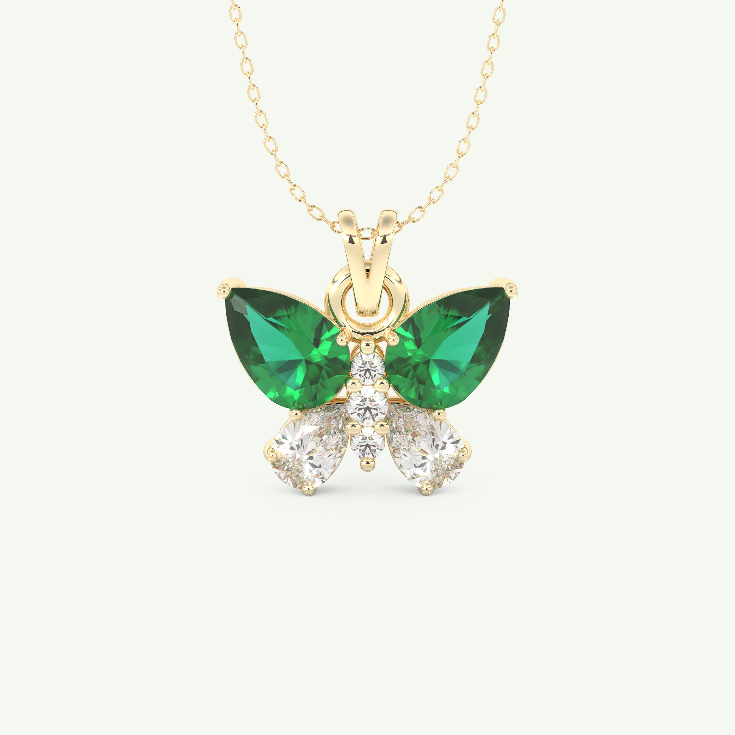 3.21 CT Round & Pear Butterfly Shaped May-Emerald Birthstone Necklace 1