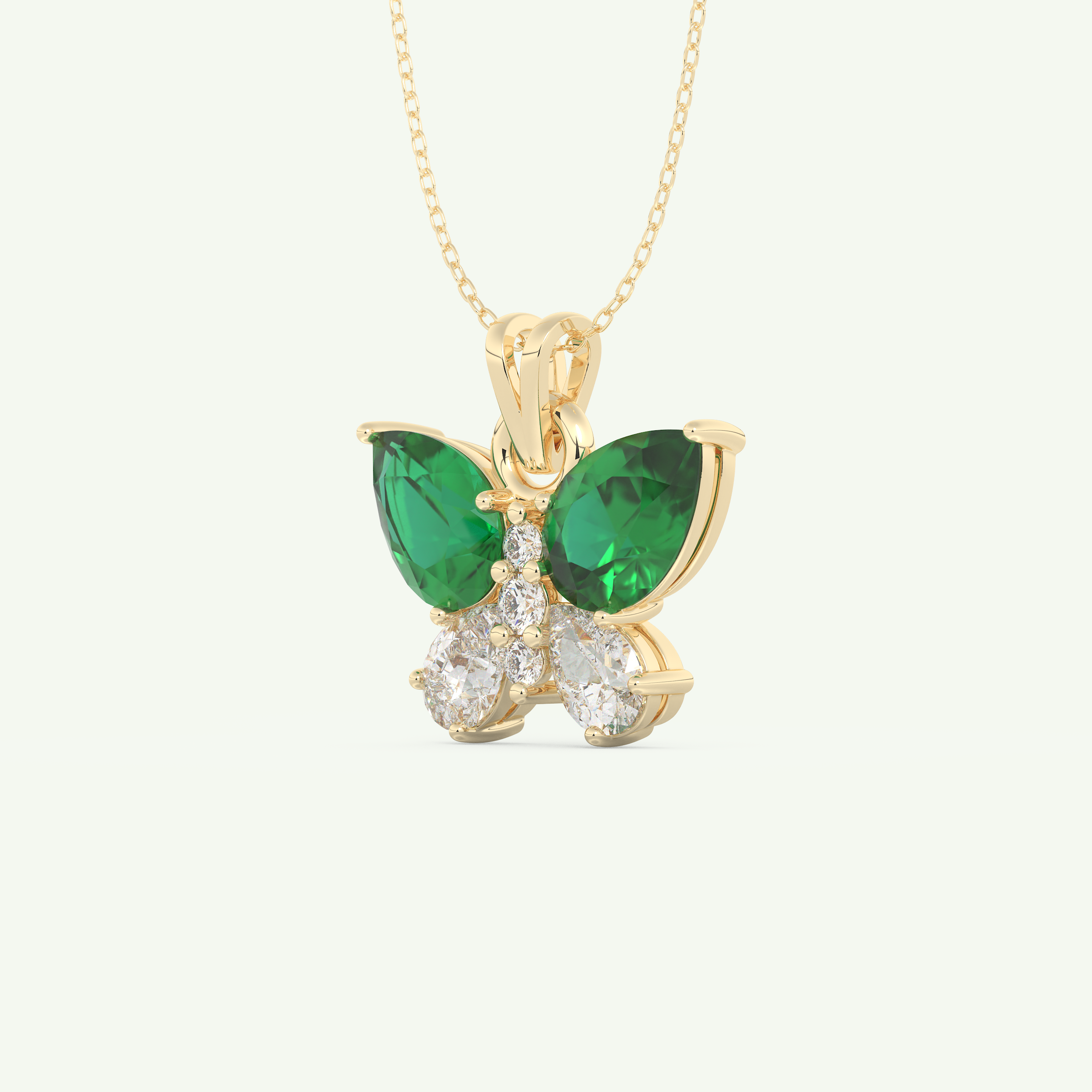 3.21 CT Round & Pear Butterfly Shaped May-Emerald Birthstone Necklace 2