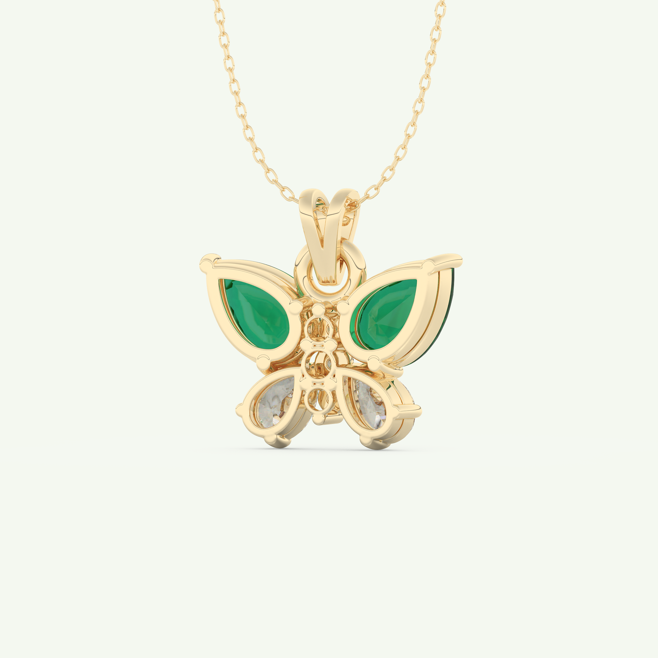 3.21 CT Round & Pear Butterfly Shaped May-Emerald Birthstone Necklace 4