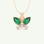 3.21 CT Round & Pear Butterfly Shaped May-Emerald Birthstone Necklace 6