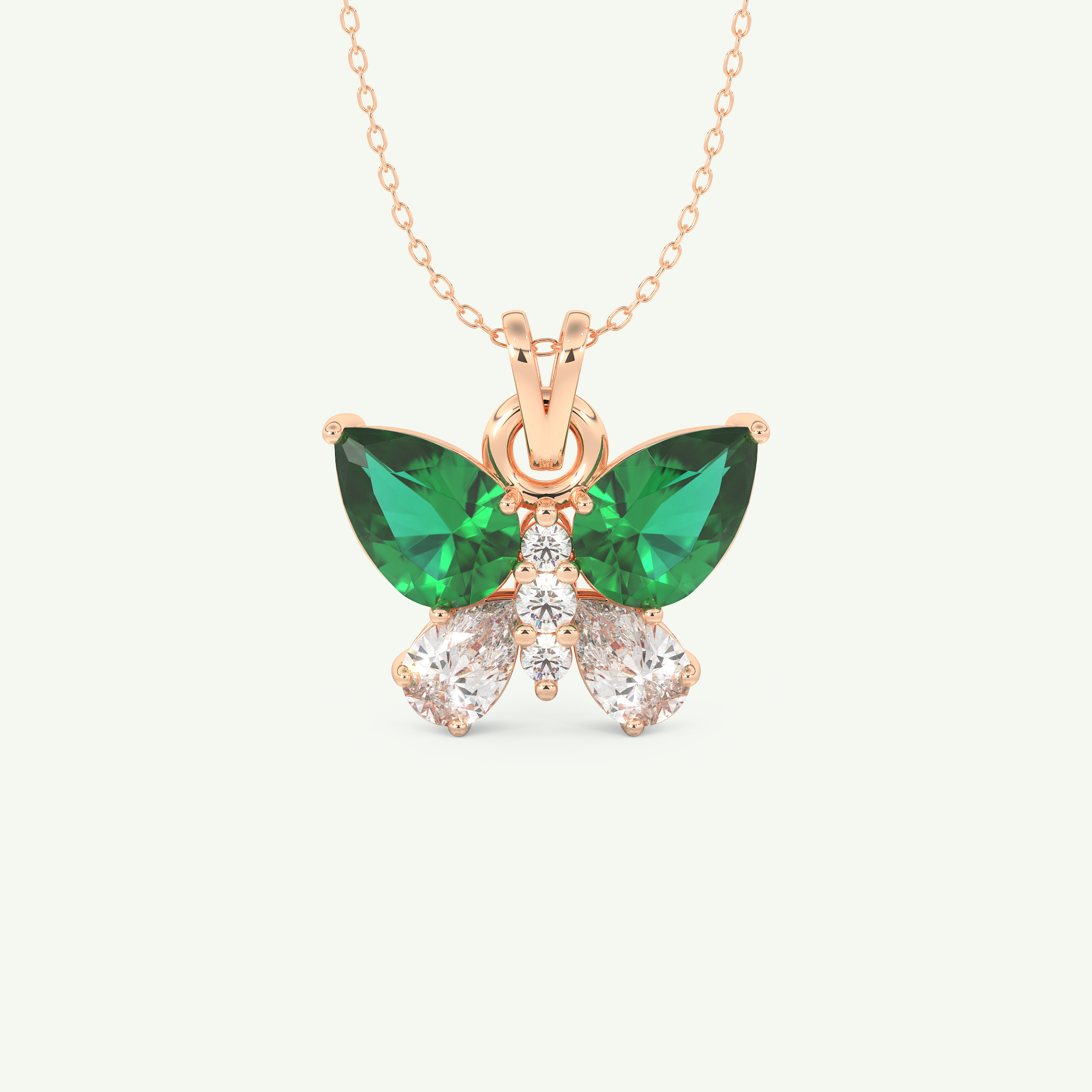 3.21 CT Round & Pear Butterfly Shaped May-Emerald Birthstone Necklace 6