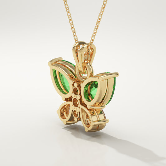 3.21 TCW Pear & Round May-Emerald Birthstone Necklace