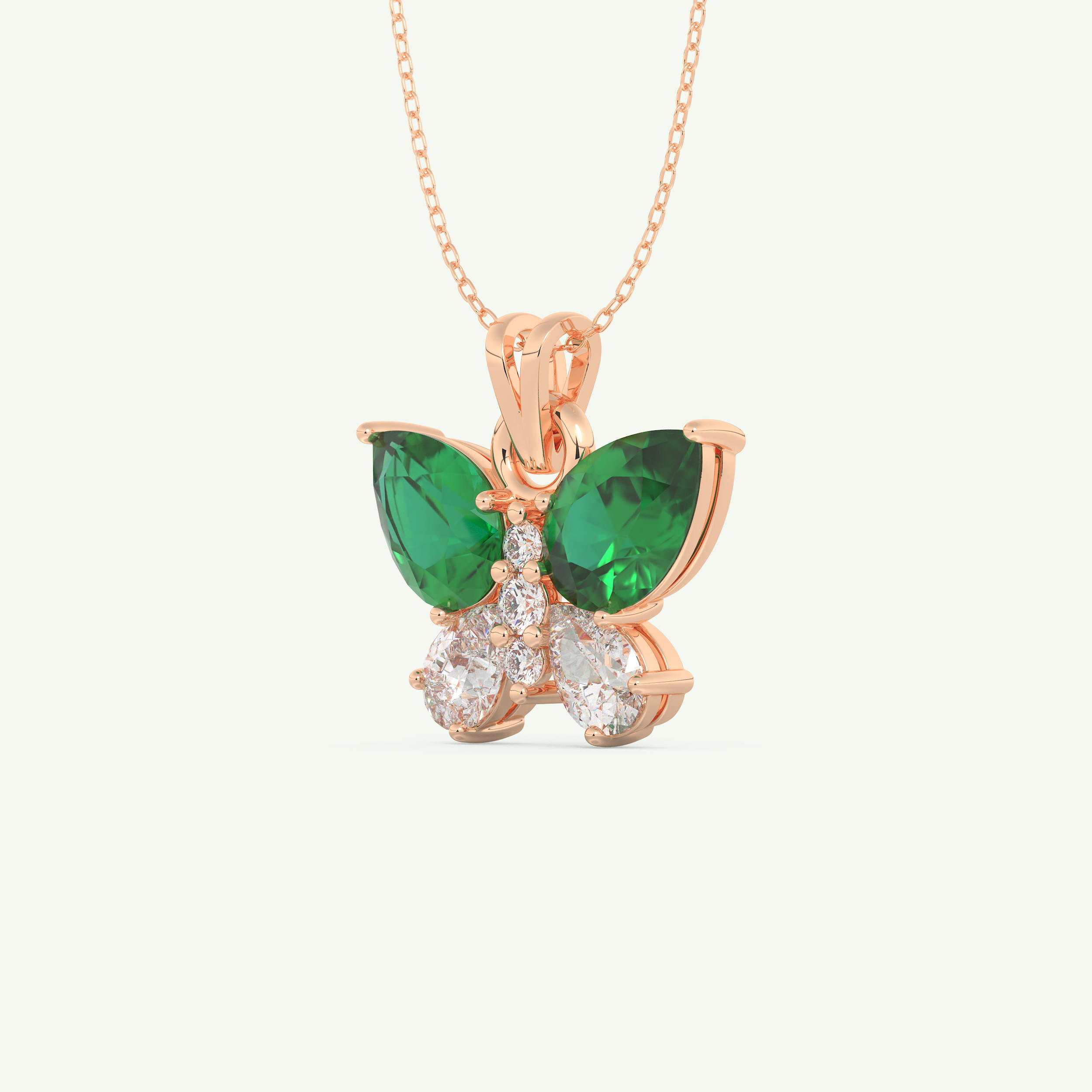 3.21 CT Round & Pear Butterfly Shaped May-Emerald Birthstone Necklace 7