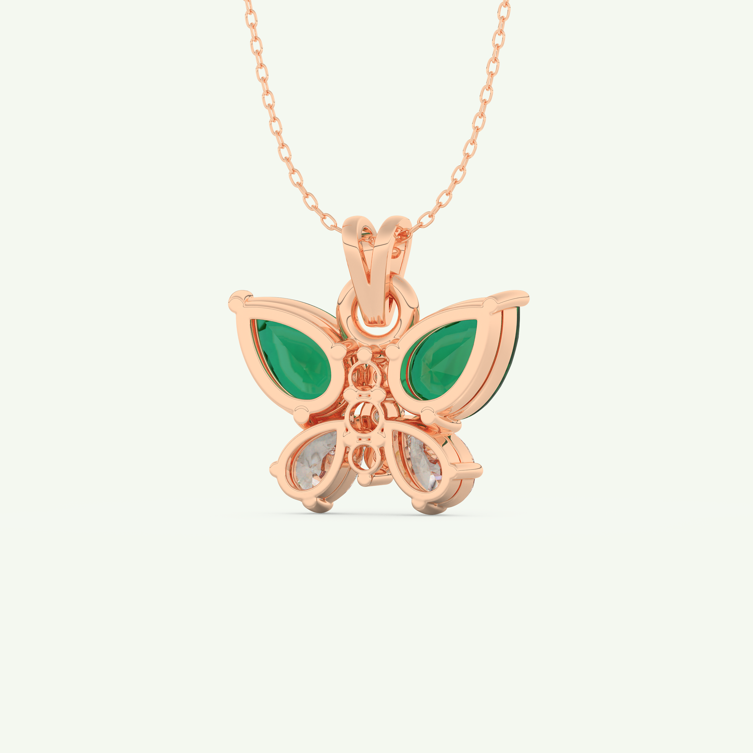 3.21 CT Round & Pear Butterfly Shaped May-Emerald Birthstone Necklace 9