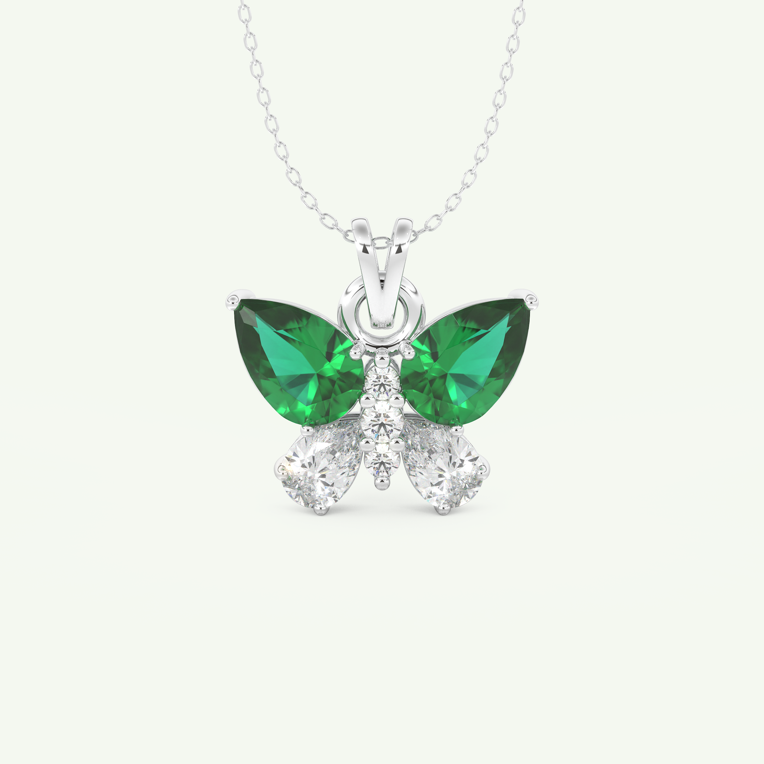 3.21 CT Round & Pear Butterfly Shaped May-Emerald Birthstone Necklace 11