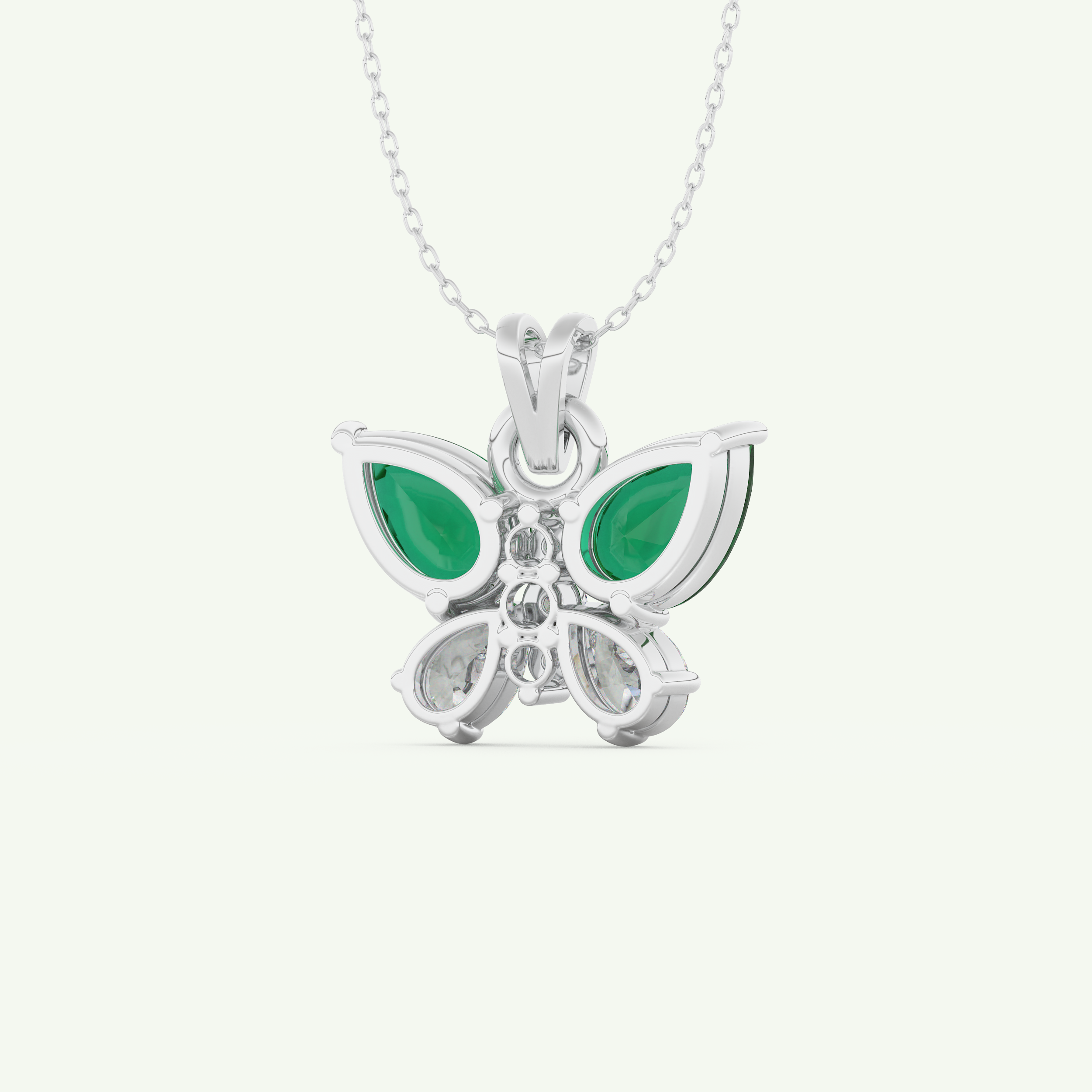 3.21 CT Round & Pear Butterfly Shaped May-Emerald Birthstone Necklace 14