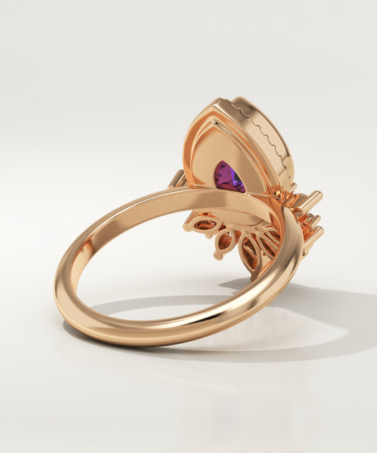 1.55 CT Pear Cut Cluster Lab-Grown Amethyst Gemstone Engagement Ring