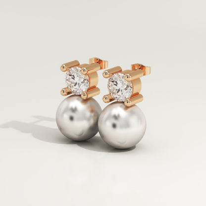 0.5 TCW Round June-Pearl Birthstone Drop Earrings