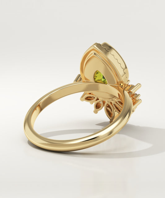 1.55 CT Pear Cut Cluster Lab-Grown Peridot Gemstone Engagement Ring