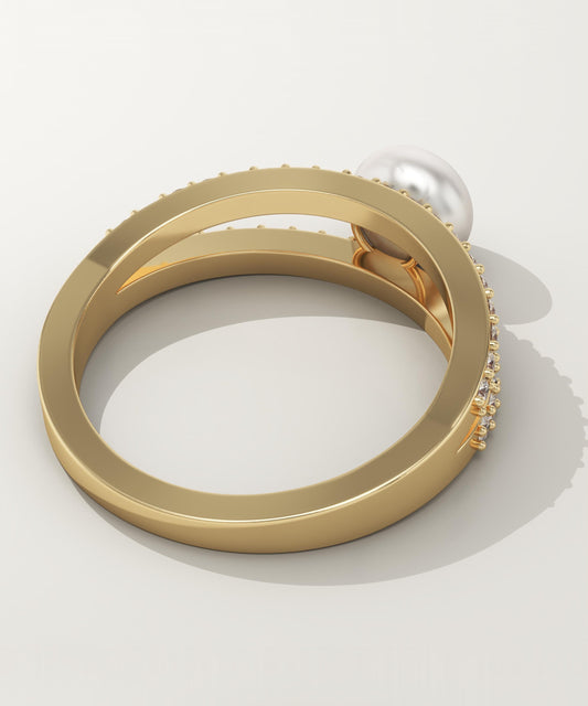 0.4 TCW Round June-Pearl Pave Split Shank Birthstone Engagement Ring