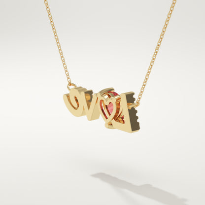 1.14 TCW Heart & Round July-Ruby Love Birthstone Necklace
