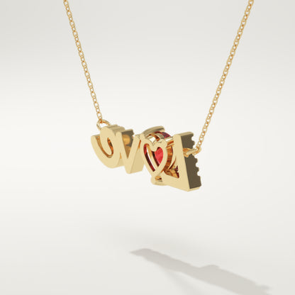 1.14 TCW Heart & Round January-Garnet Love Birthstone Necklace