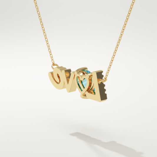 1.14 TCW Heart & Round December-Blue Topaz Love Birthstone Necklace