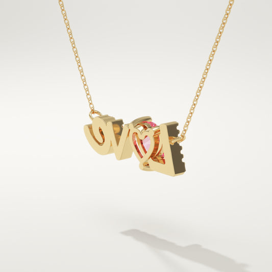 1.14 TCW Heart & Round October-Pink Tourmaline Love Birthstone Necklace
