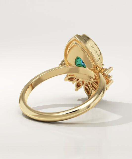 1.55 CT Pear Cut Cluster Lab-Grown Blue-Topaz Gemstone Engagement Ring