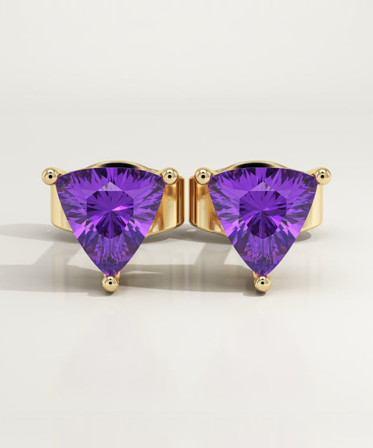 2.92 TCW Trilllion February-Amethyst Birthstone Stud Earrings
