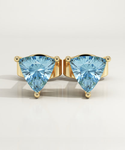 2.92 TCW Trilllion March-Aquamarine Birthstone Stud Earrings