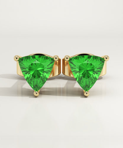 2.92 TCW Trilllion May-Emerald Birthstone Stud Earrings