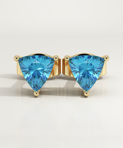 2.92 TCW Trilllion December-Blue Topaz Birthstone Stud Earrings