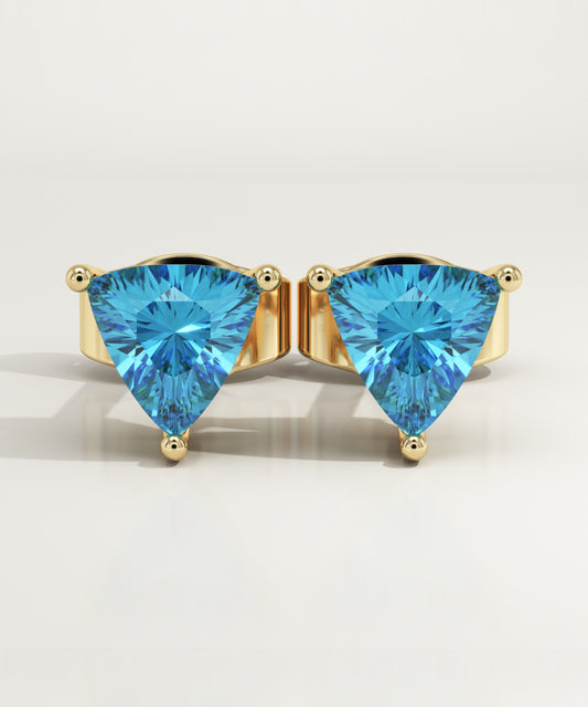 2.92 TCW Trilllion December-Blue Topaz Birthstone Stud Earrings