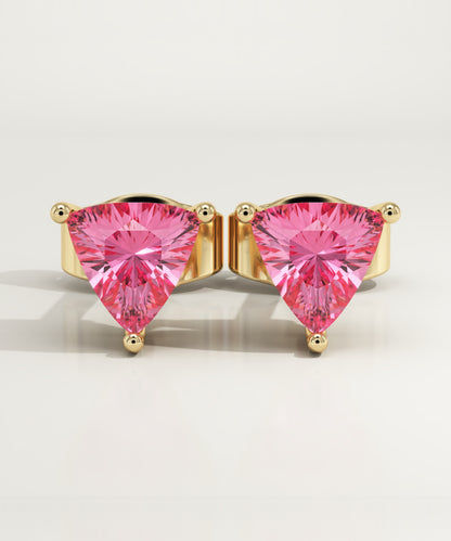 2.92 TCW Trilllion October-Pink Tourmaline Birthstone Stud Earrings