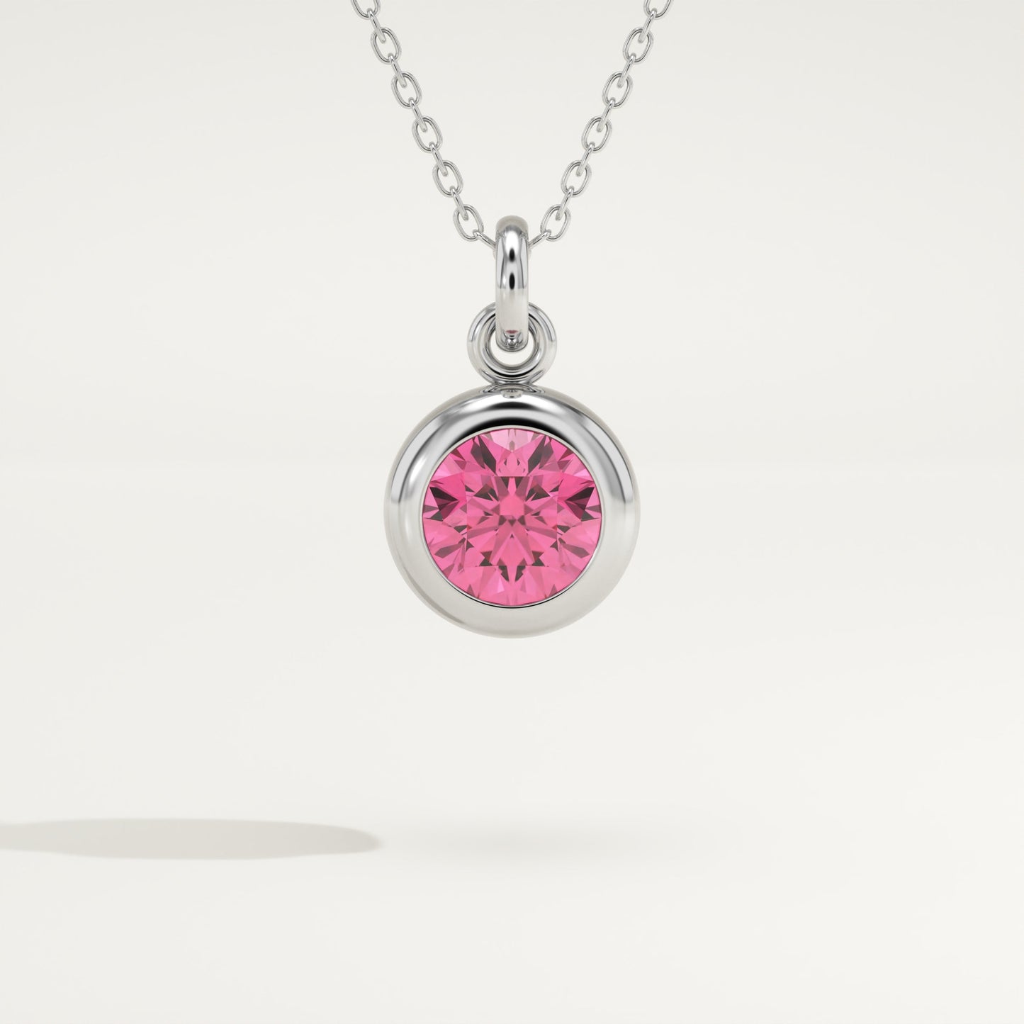 0.81 CT Round October-Pink Tourmaline Bezel & Solitaire Birthstone Necklace