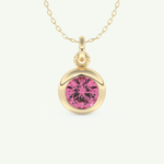 0.81 CT Round October-Tourmaline Bezel & Solitaire Birthstone Necklace 1