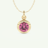 0.81 CT Round October-Tourmaline Bezel & Solitaire Birthstone Necklace 1