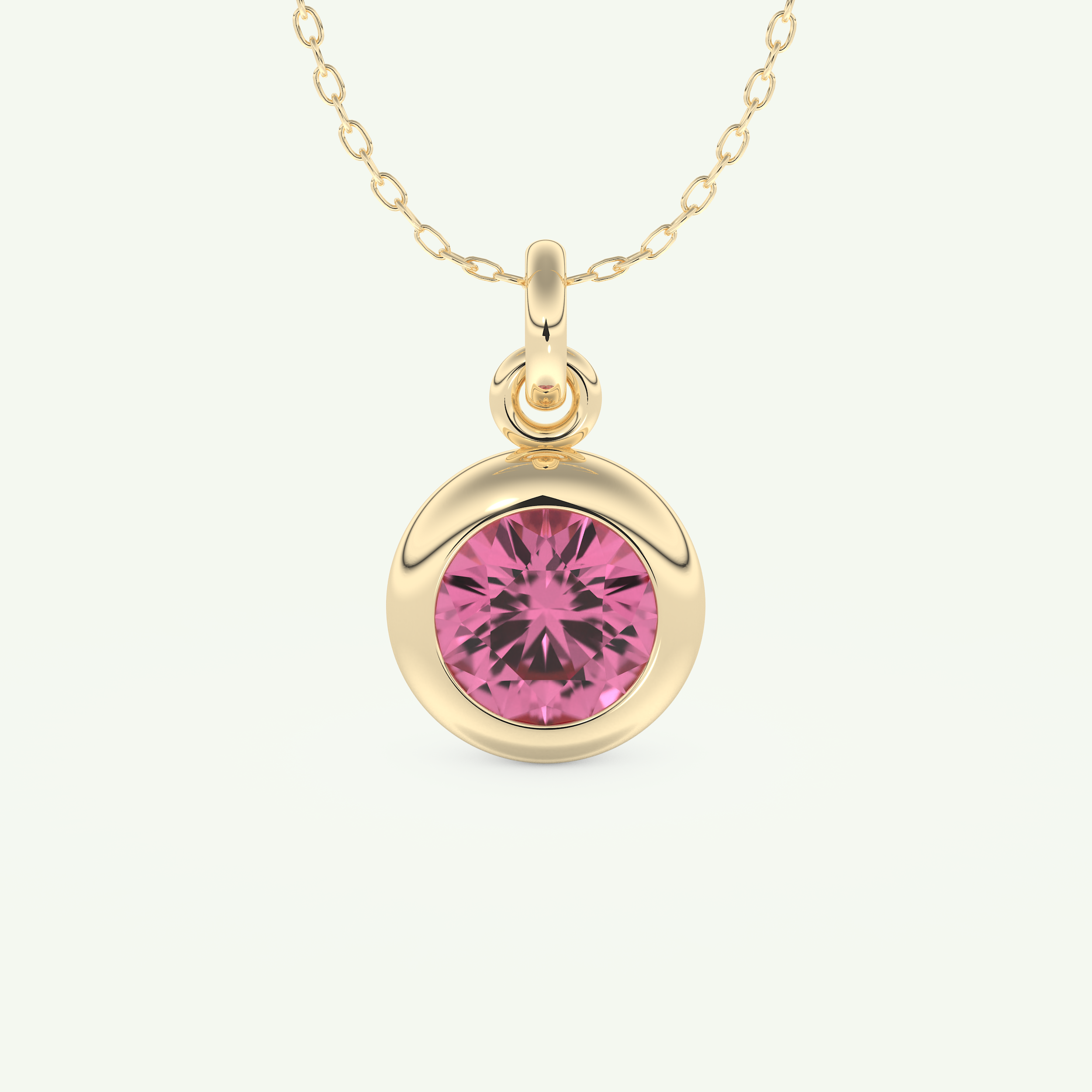 0.81 CT Round October-Tourmaline Bezel & Solitaire Birthstone Necklace 1