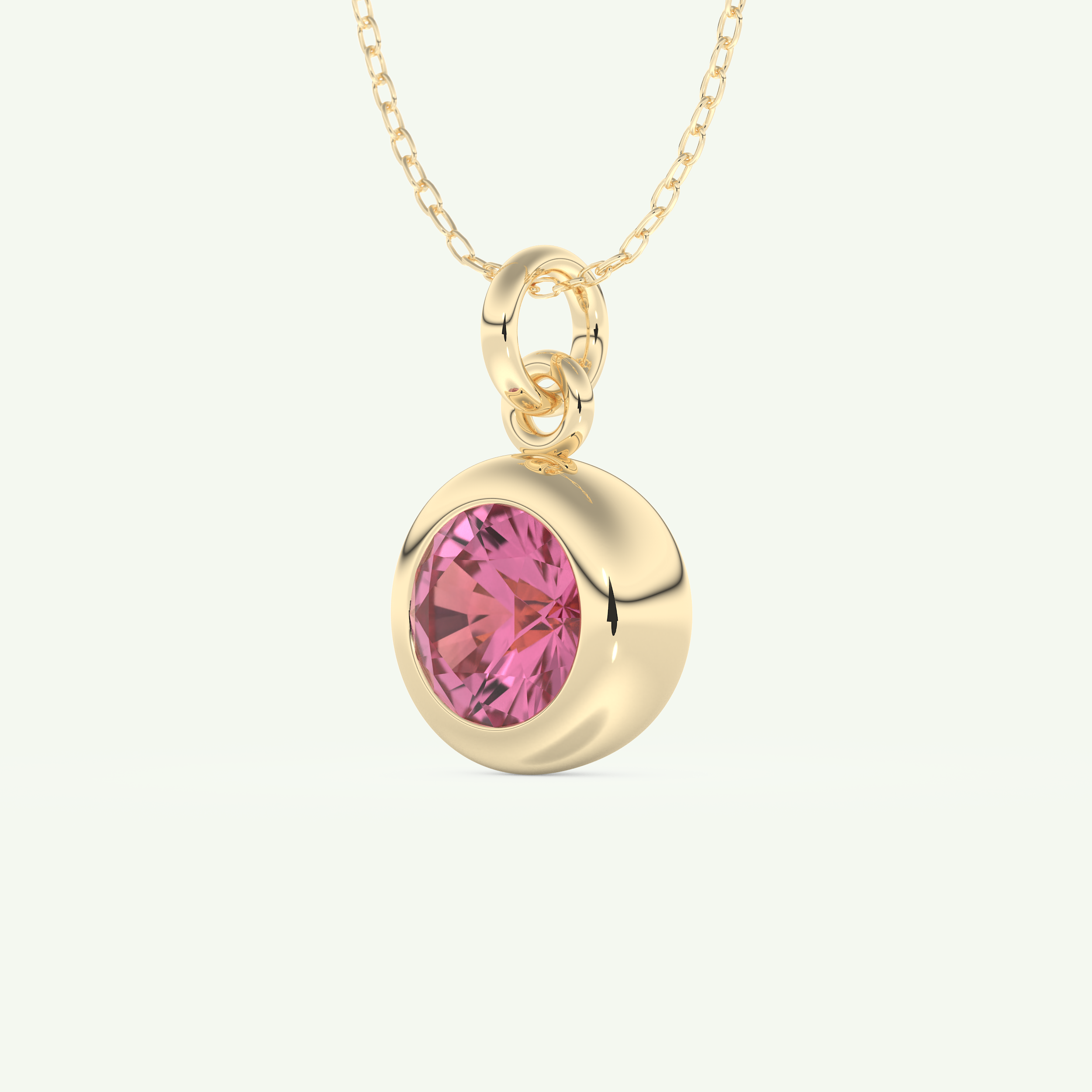 0.81 CT Round October-Tourmaline Bezel & Solitaire Birthstone Necklace 2