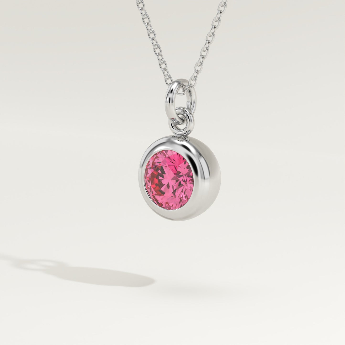 0.81 CT Round October-Pink Tourmaline Bezel & Solitaire Birthstone Necklace