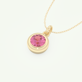 0.81 CT Round October-Tourmaline Bezel & Solitaire Birthstone Necklace 5