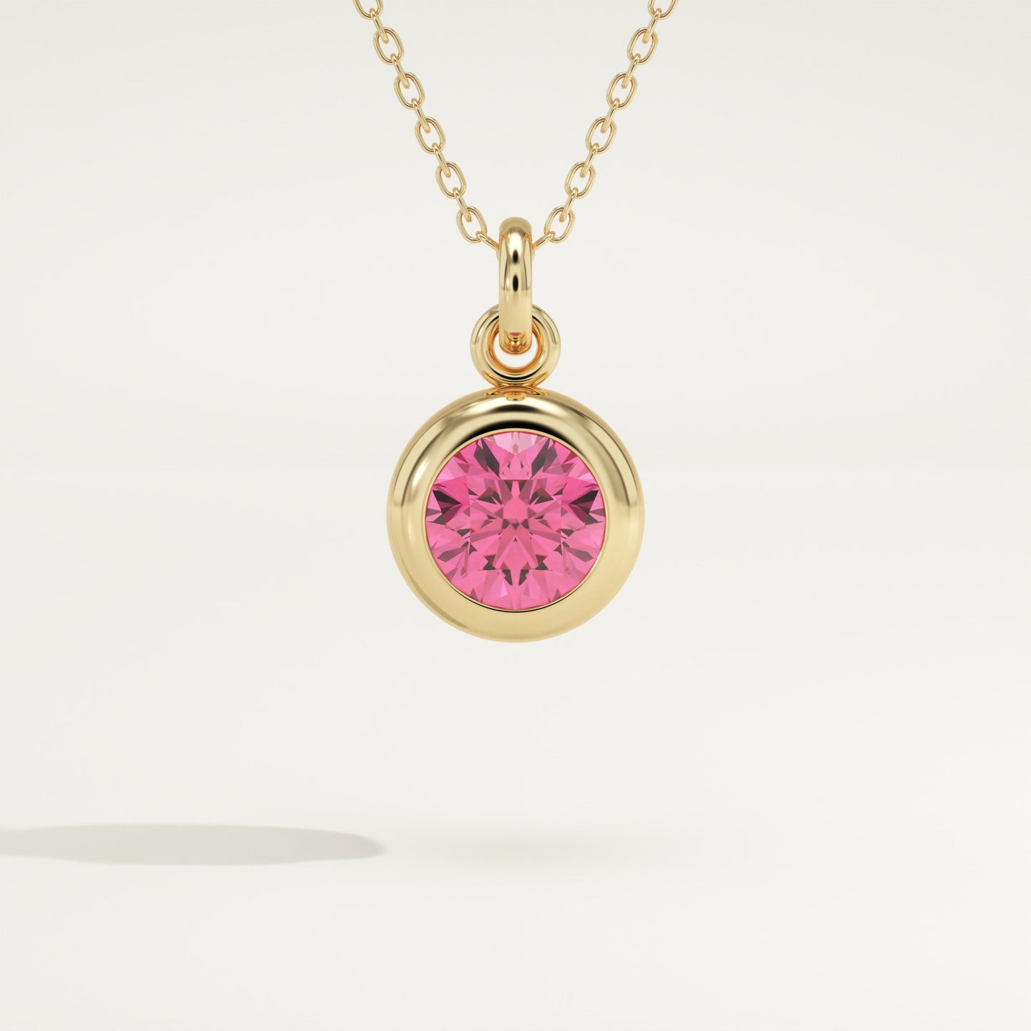 0.81 CT Round October-Pink Tourmaline Bezel & Solitaire Birthstone Necklace
