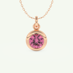 0.81 CT Round October-Tourmaline Bezel & Solitaire Birthstone Necklace 6