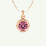 0.81 CT Round October-Tourmaline Bezel & Solitaire Birthstone Necklace 6